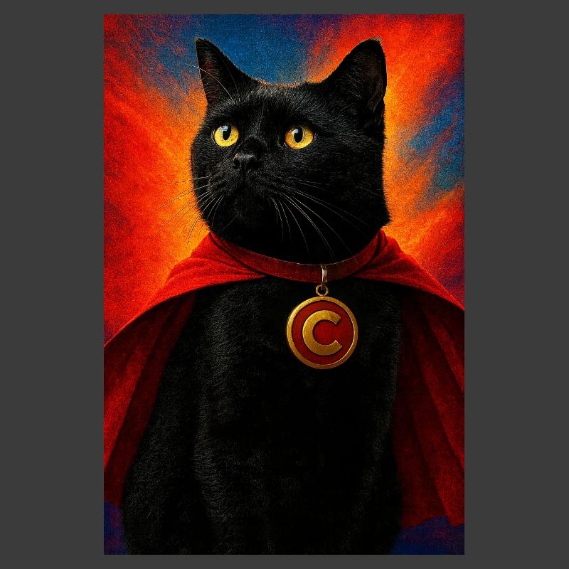 Superhelden-Cat mit Goldmedaillon