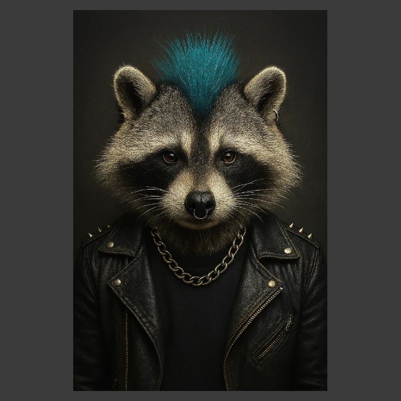 Punk-Waschbär im Lederjacke