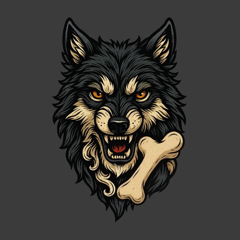 Wolf Attack: Wolf's Head with Bone