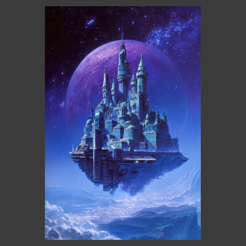 Floating Crystal Castle Above Moon
