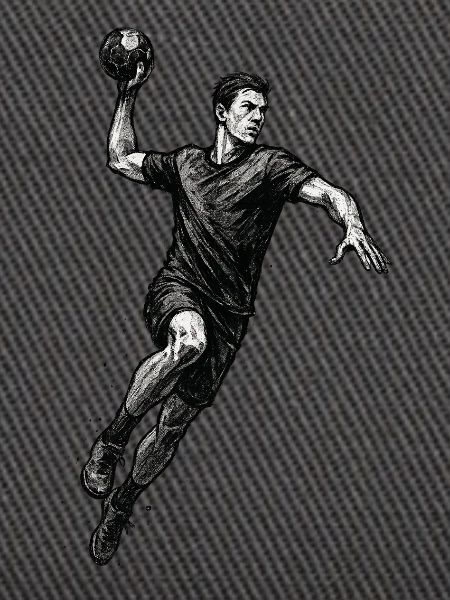 Dynamischer Handballer in Schwarzillustration