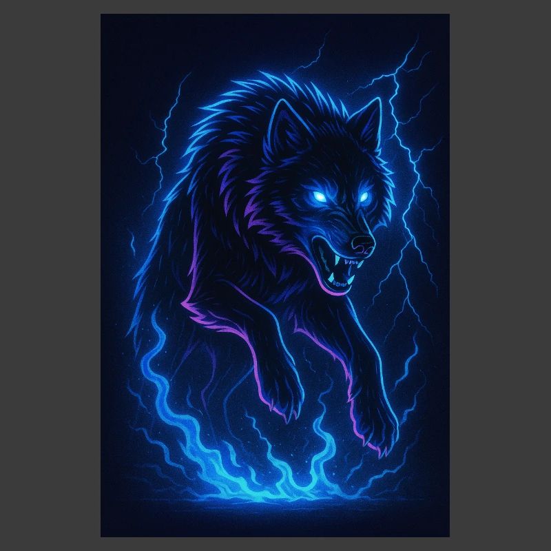 Neonwolf in Donner-Dunkelheit