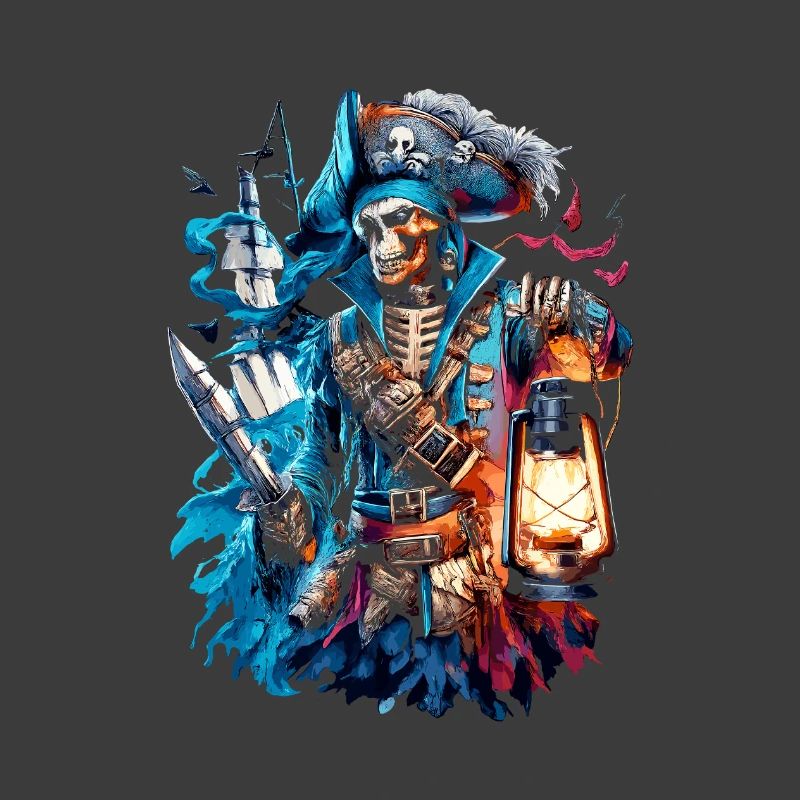 Skeleton pirate in lantern light