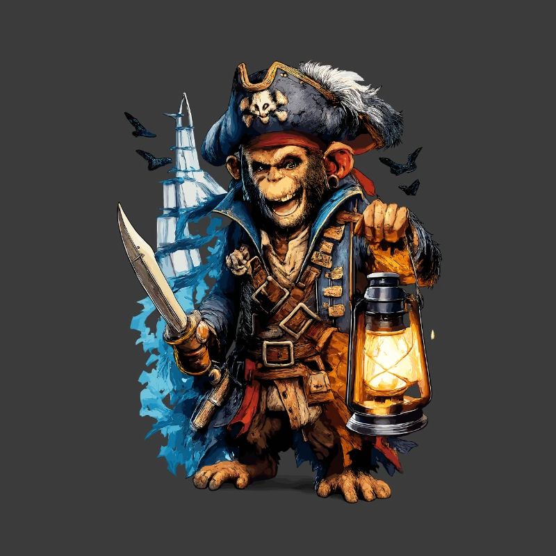 Pirate monkey with lantern and sword