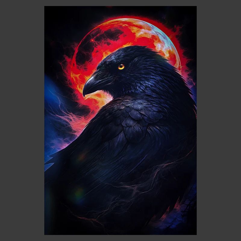 Corbeau devant la lune de feu