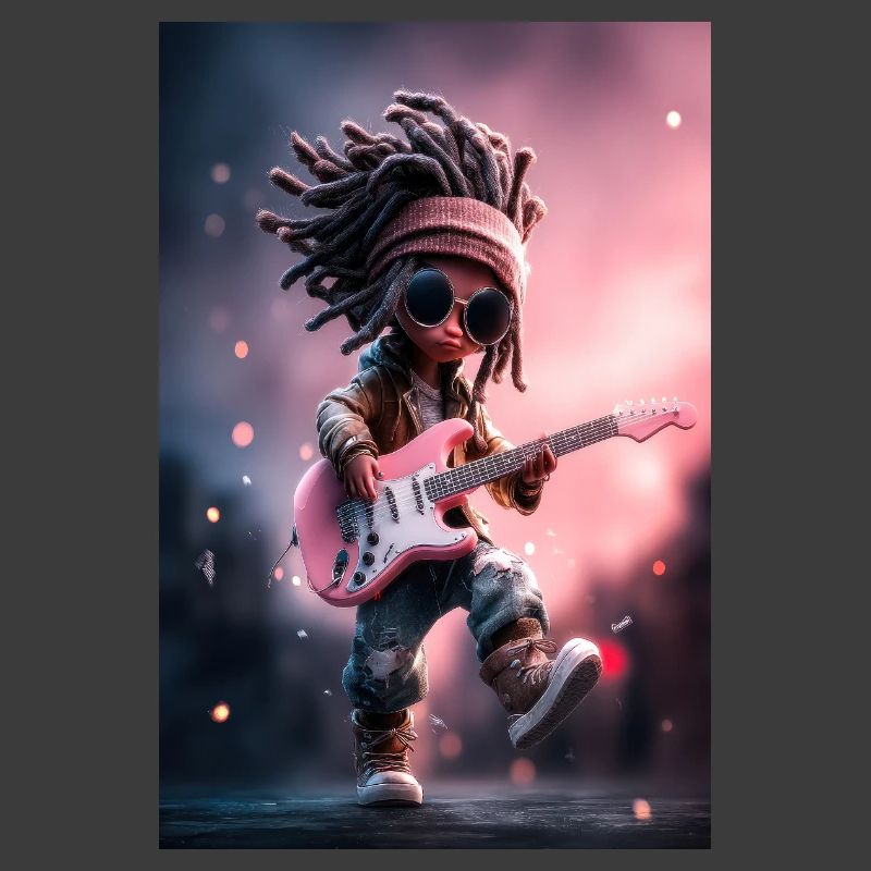 Dreadlock-Rock-Puppe mit rosa Gitarre