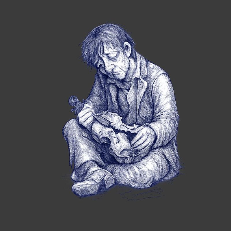 Melancholischer Leser | Handgemalte Zeichnung