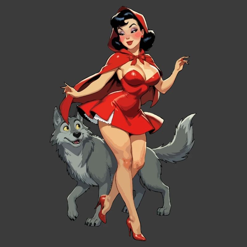 Rotkäppchen läuft mit dem Wolf