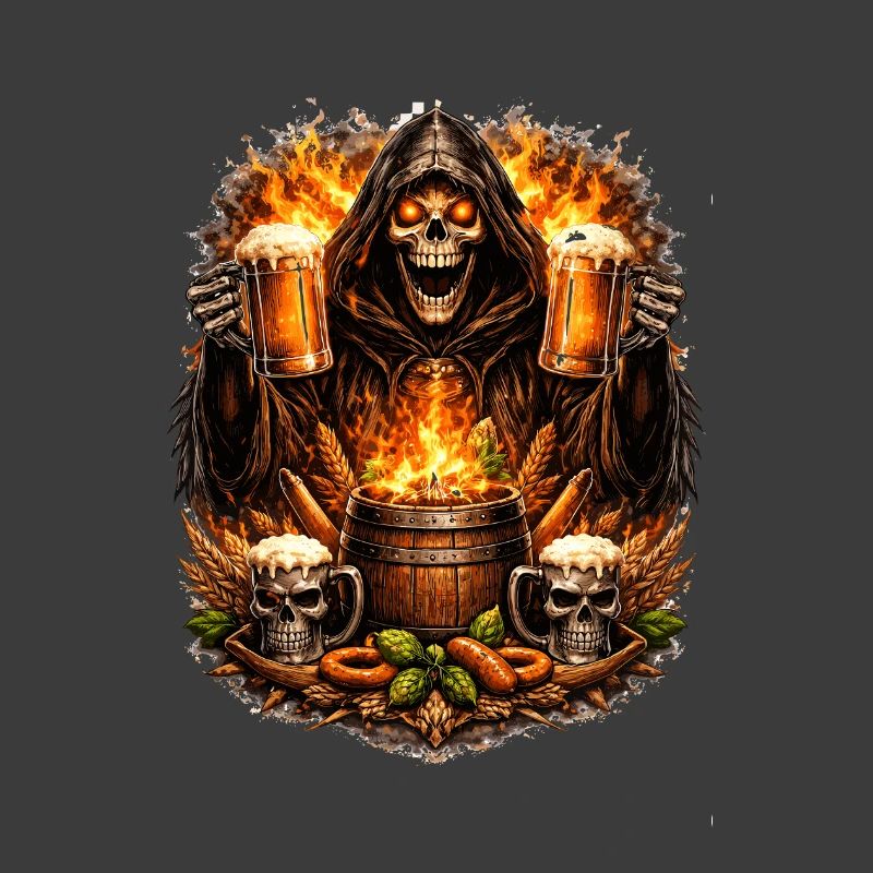 Sensenmann am Feuerfass