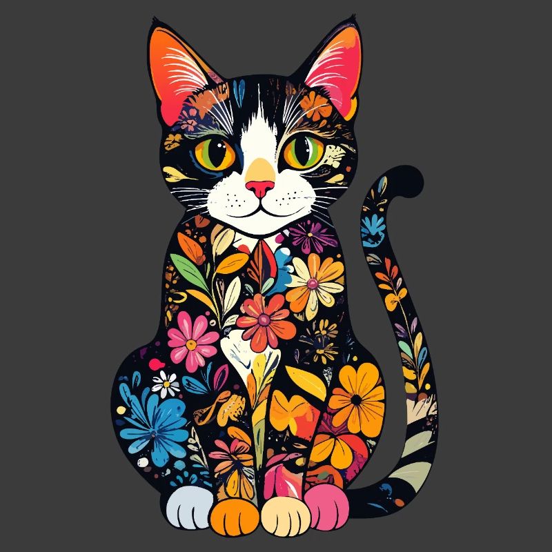 Explosion de couleurs du chat en fleurs