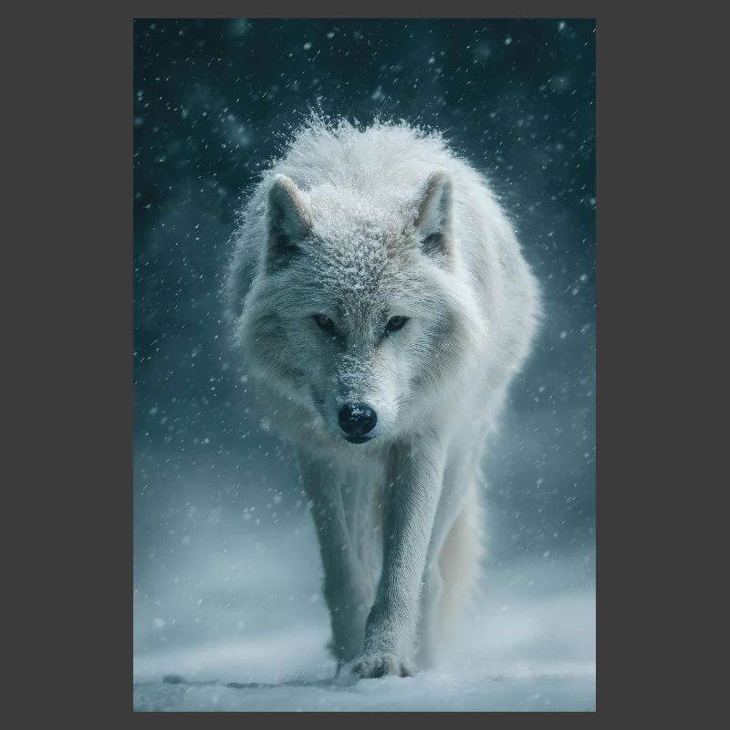 Arktischer Wolf im Schneefall