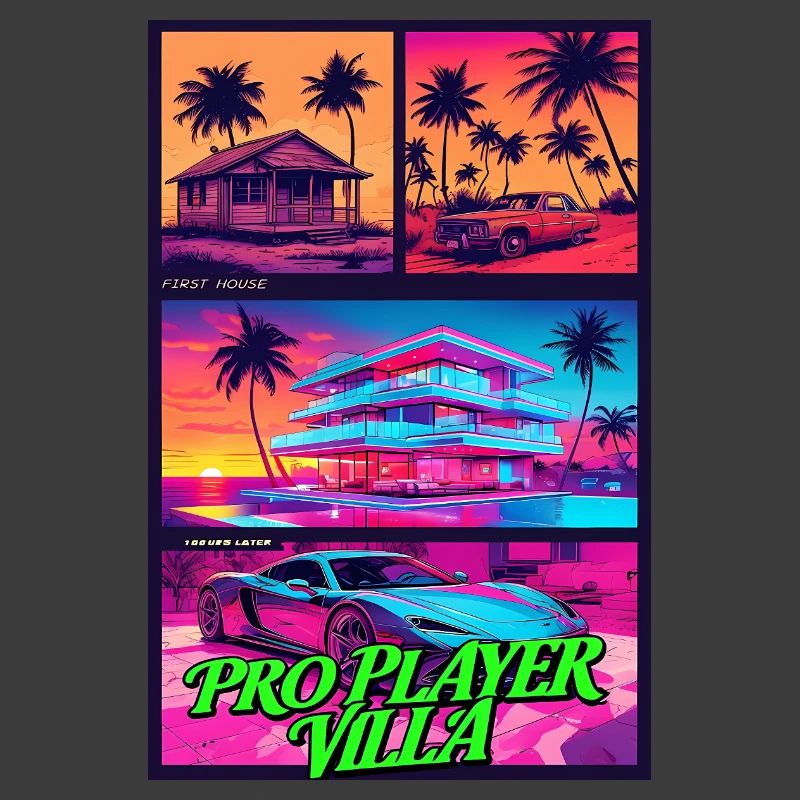 PRO PLAYER VILLA - Neon Synthwave Gaming Art