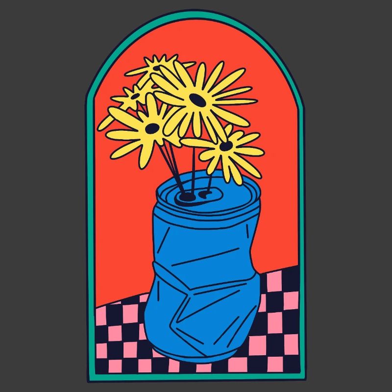 Blumen in zerdrückter Dose