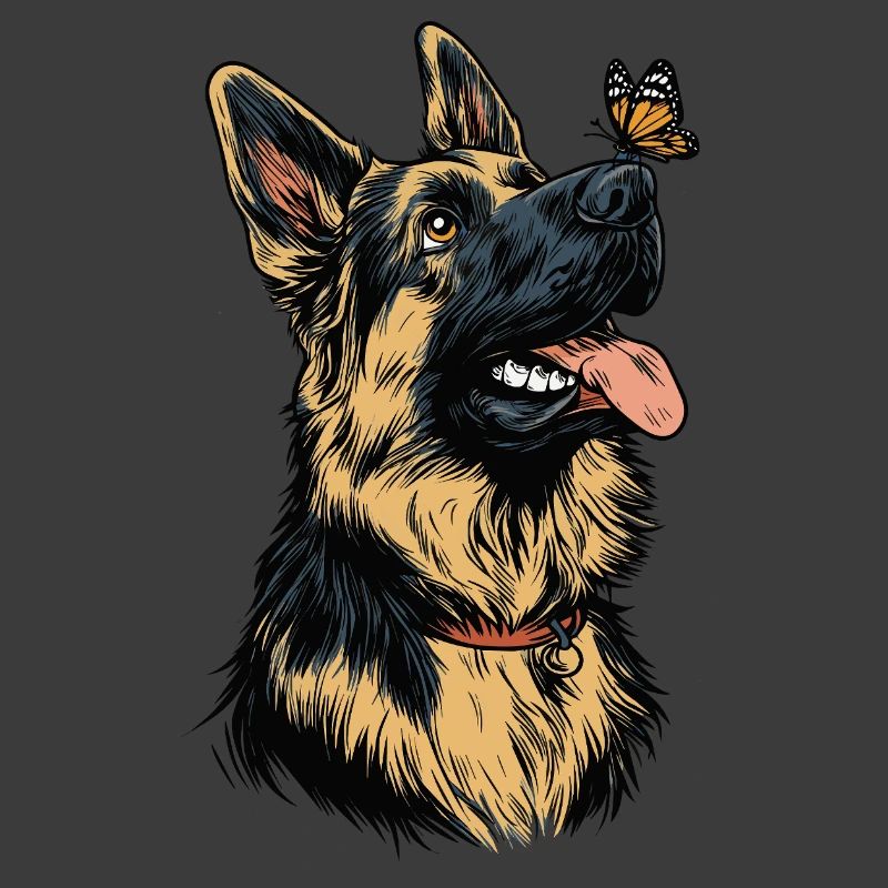 Deutscher Schäferhund und Schmetterling