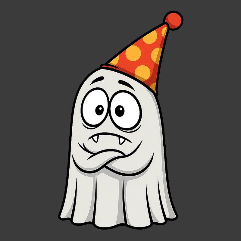 Griesgrämiger Geist mit Partyhut