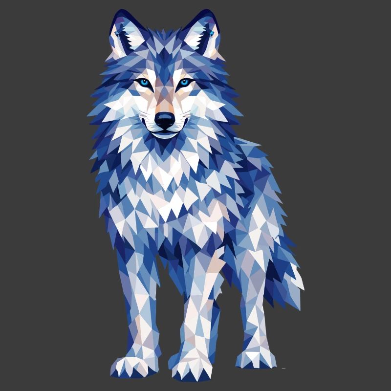 Modernes Polygon-Wolf-Design in Blautönen 