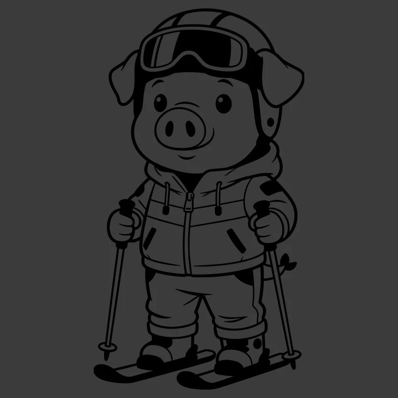 Schwein mit Skiern