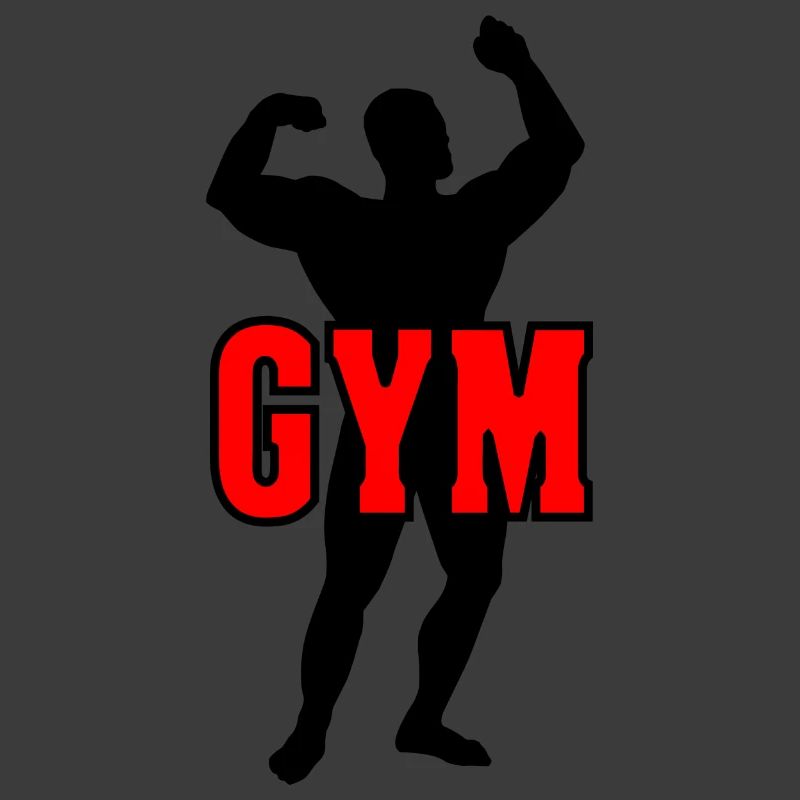 Bodybuilder shadow image with red text 'GYM