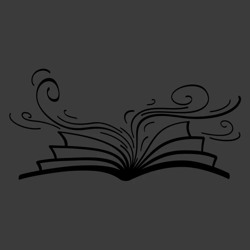 An open book from which graceful, flowing lines emerge