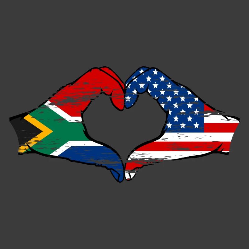 Afrique du Sud États-Unis drapeau mains forme de coeur utilisé