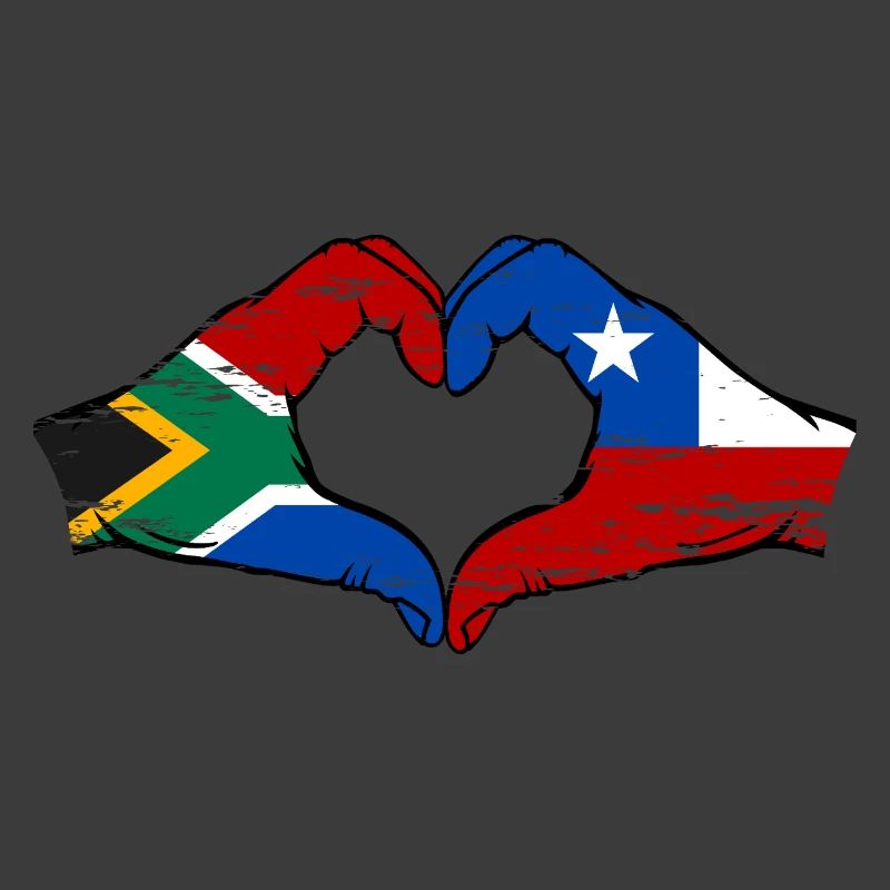 Afrique du Sud Chili drapeau mains forme de coeur utilisé