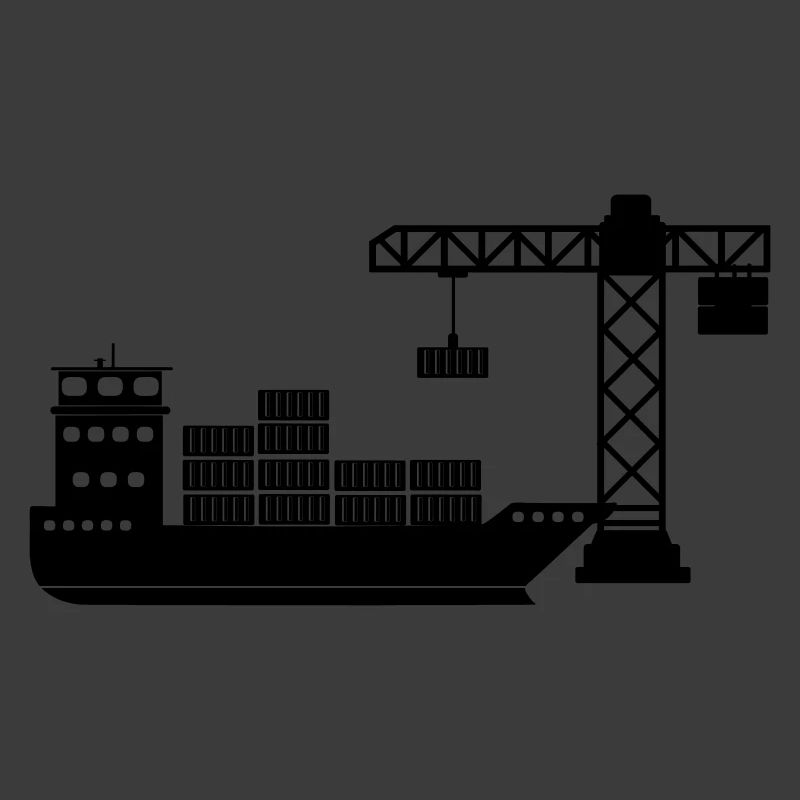 Sea container boat with crane unloading