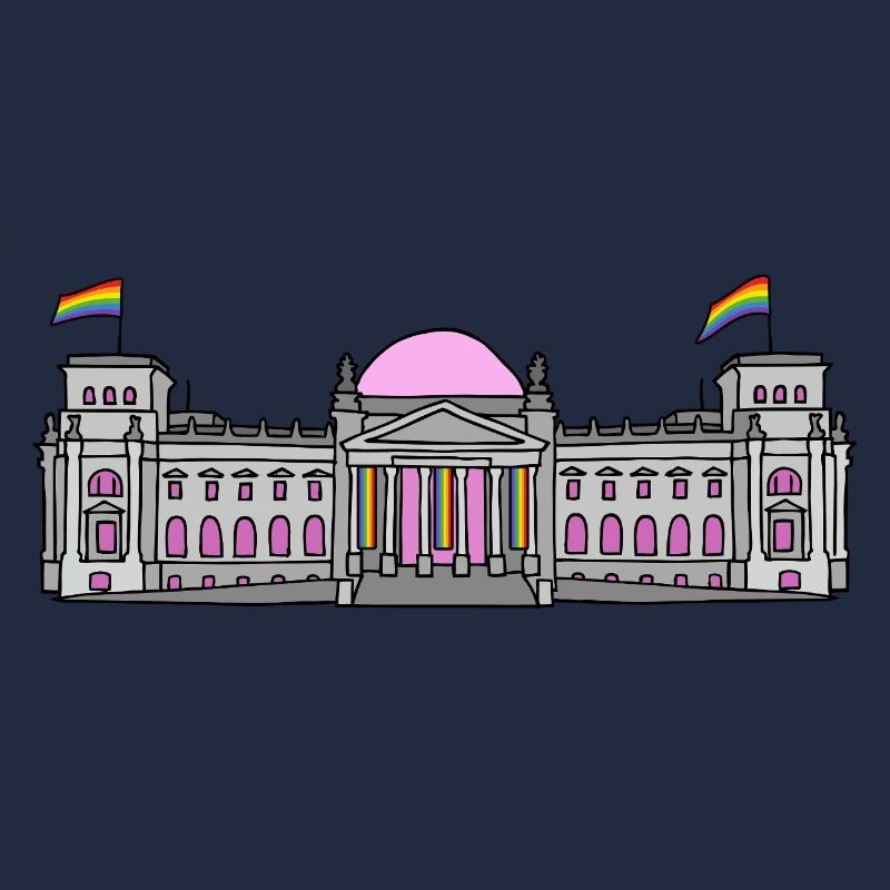 Der Bundestag in Berlin mit Regenbogenfahnen