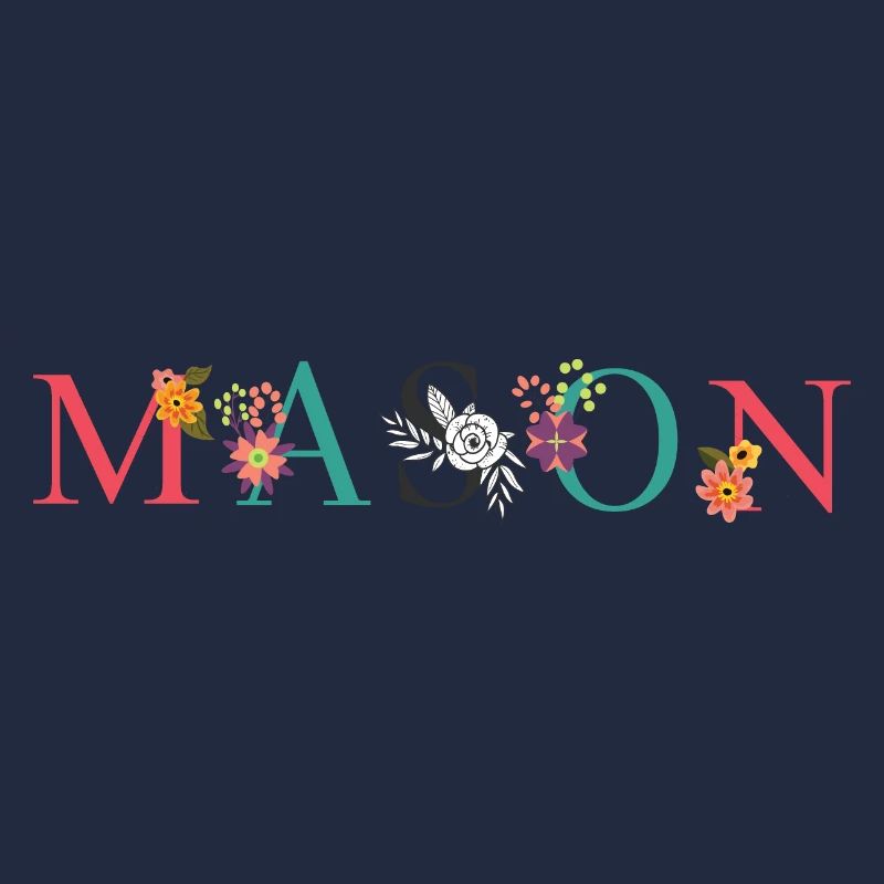 Art du nom MASON avec des fleurs brodées