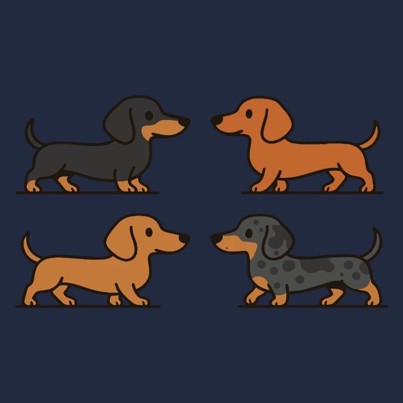 Mignons teckels en variations de couleur