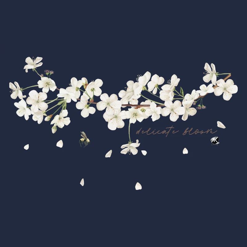 Cherry tree branch with white flowers illustration