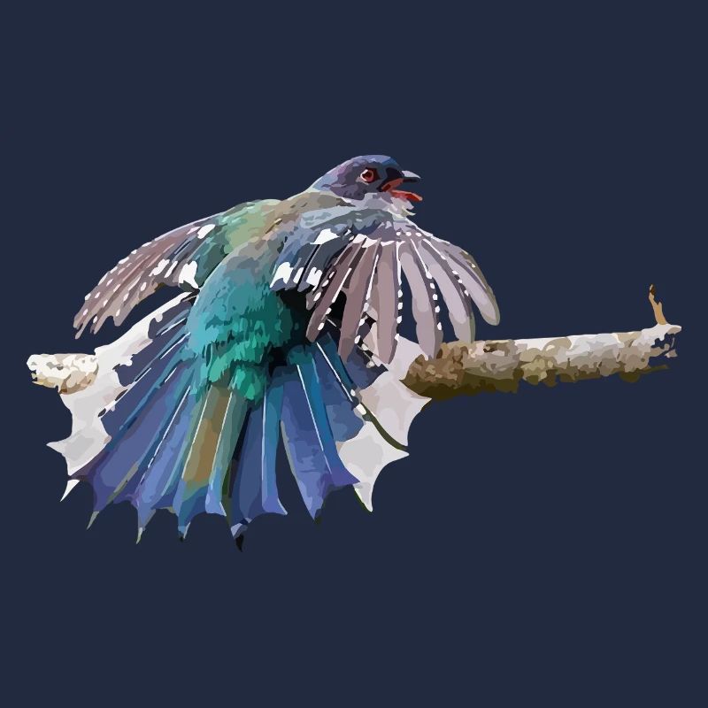Bunter Vogel im Flug auf Ast