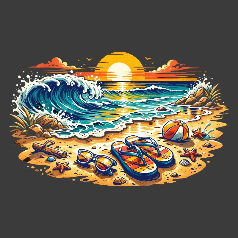 Illustration de coucher de soleil sur la plage