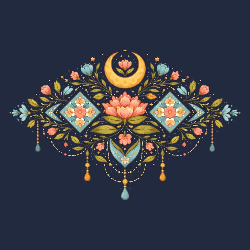 Spring ornament with flowers and moon