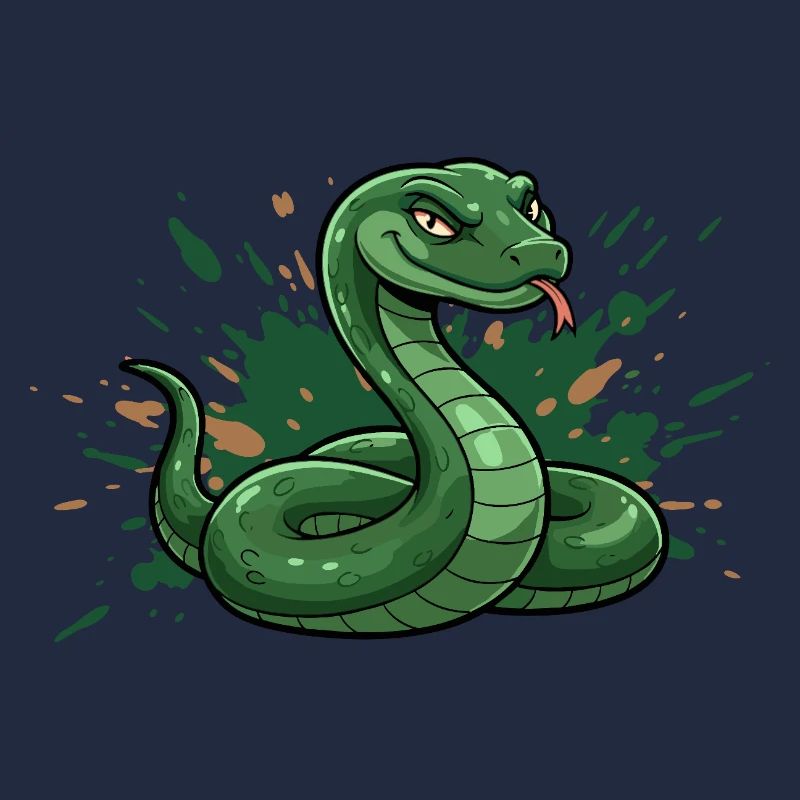 Serpent de dessin animé vert avec éclaboussures
