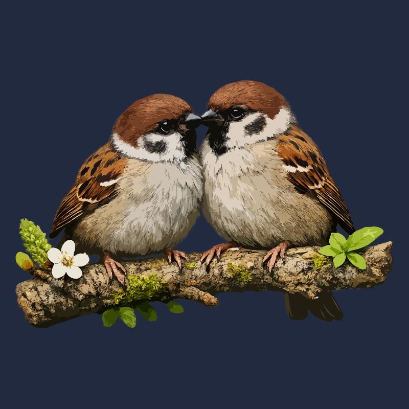 Kissing Sparrows on Branch