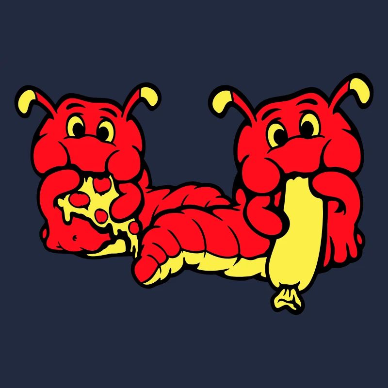 2 Caterpillars Worm Happy Eating Pizza Sausage Eating