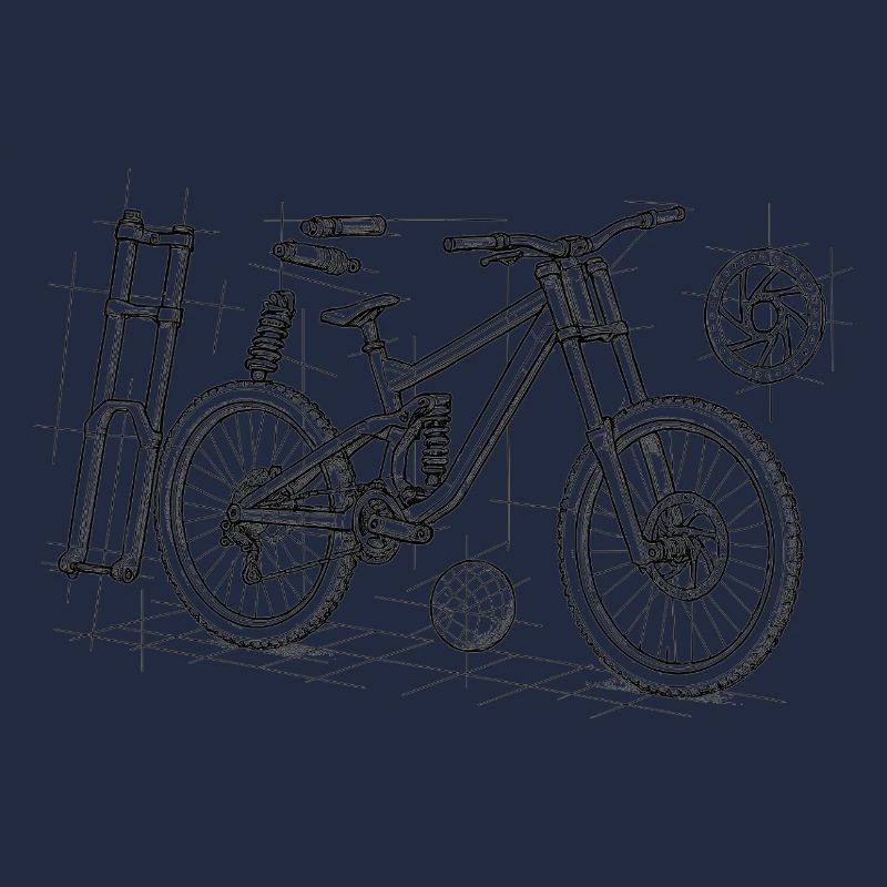 DH Bike Exploded Drawing - Geometry Sketch