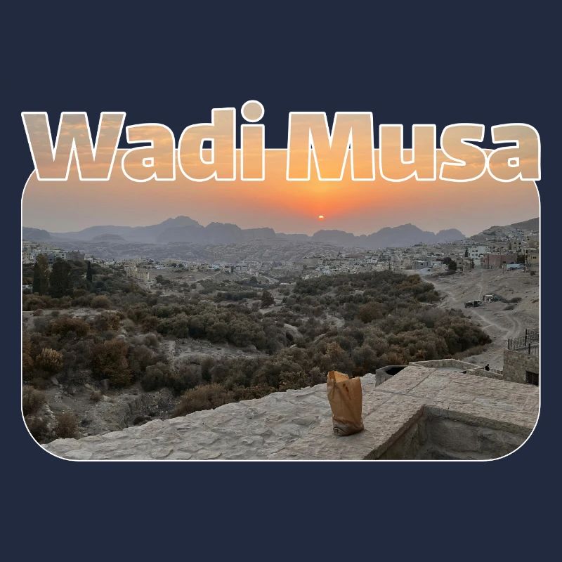 Panorama au coucher de soleil de Wadi Musa