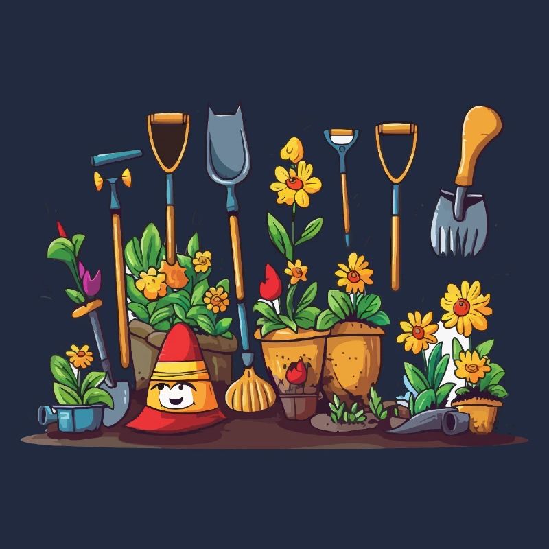 Scène des fleurs d’outils de jardin