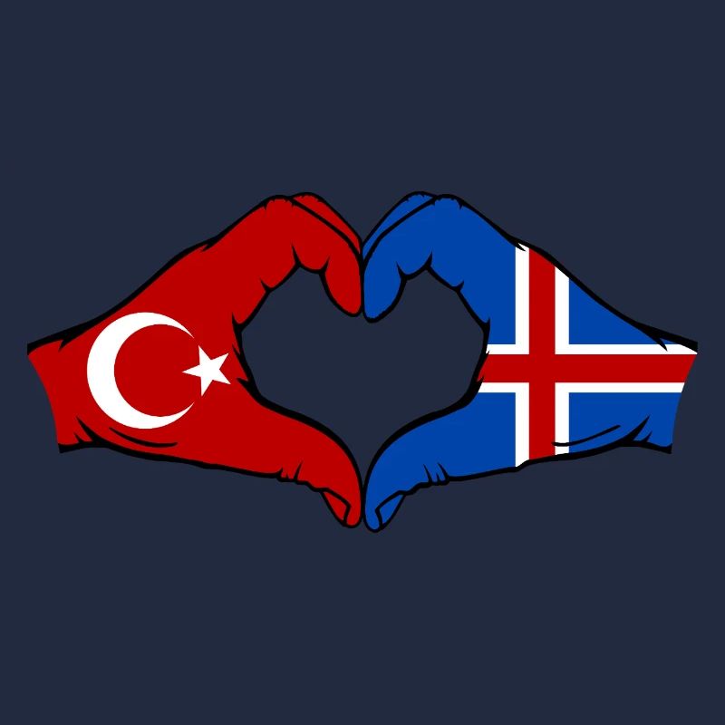 Turquie Islande Drapeau Mains Coeur Forme
