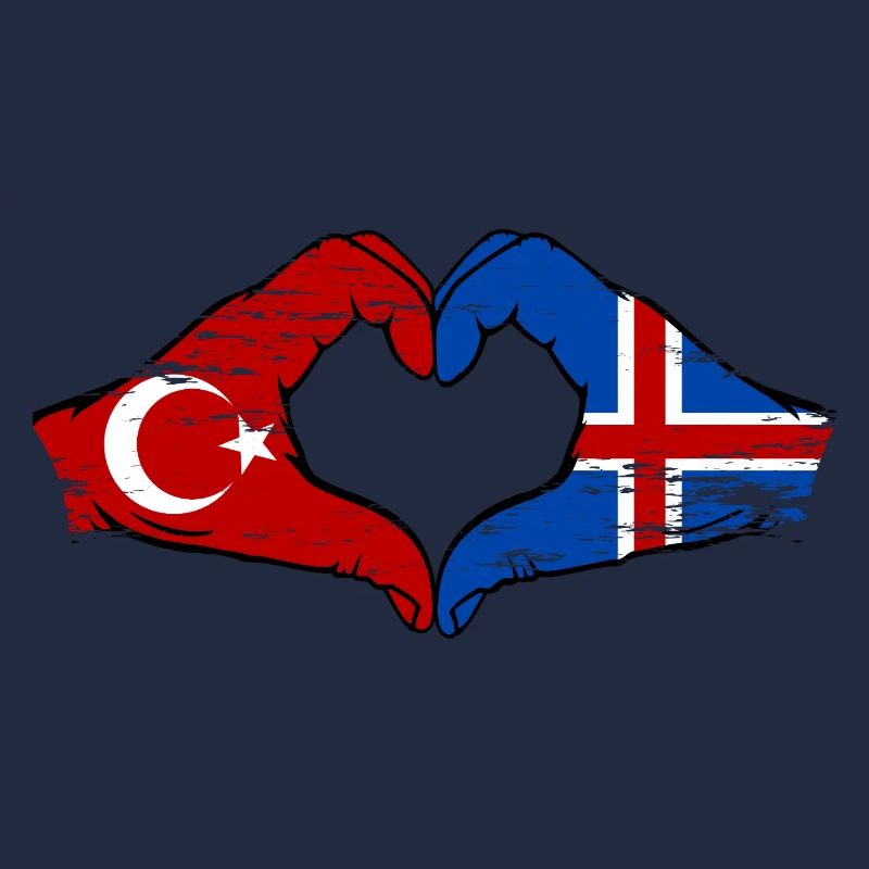 Turkey Iceland Flag Hands Heart Shape Used