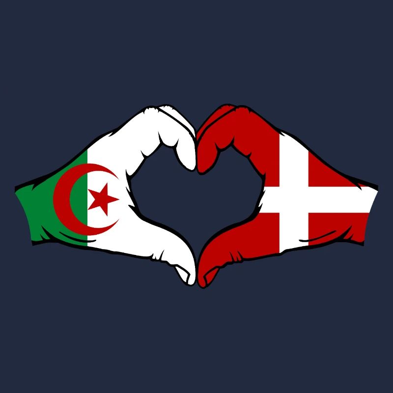 Algérie Danemark Drapeau Mains Coeur Forme