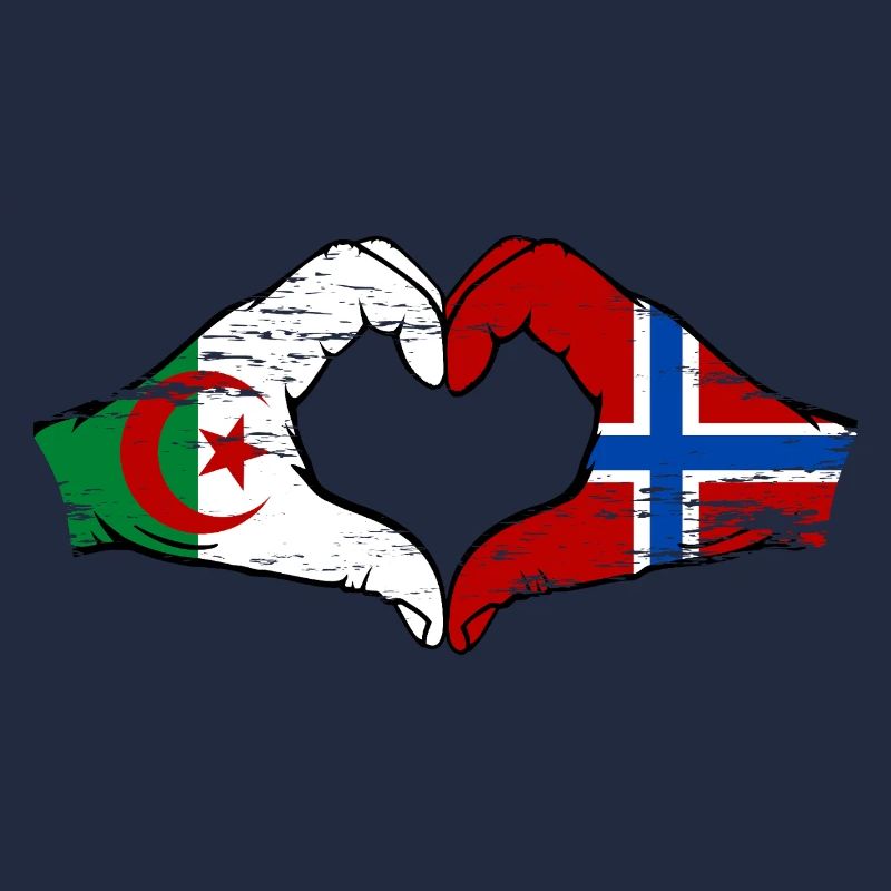 Algérie Norvège Drapeau Mains Coeur Forme Utilisé