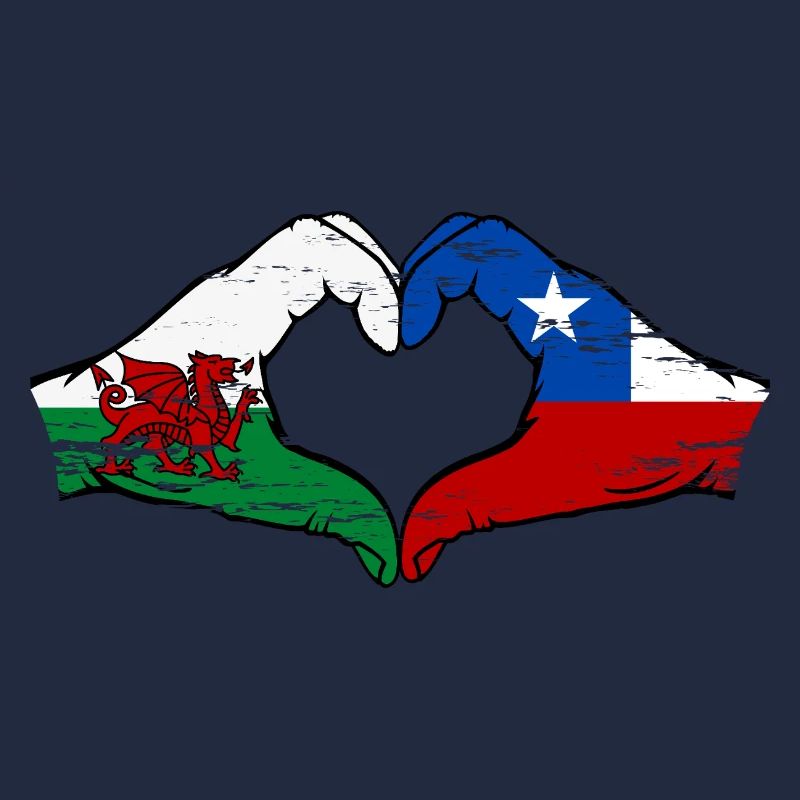 Pays de Galles Chili drapeau mains forme de coeur utilisé
