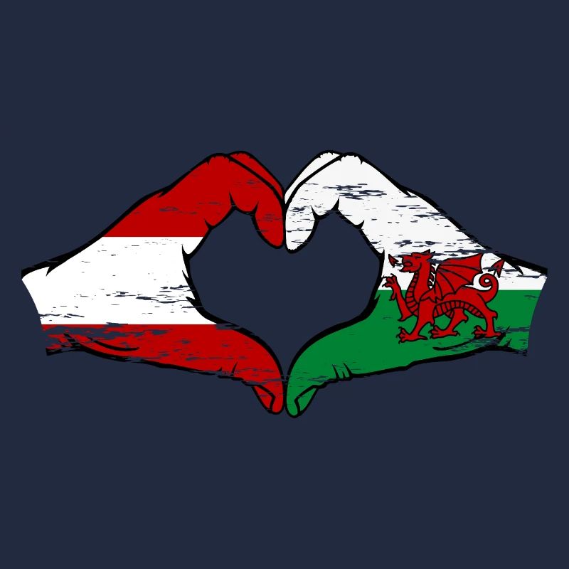 Autriche Pays de Galles drapeau mains forme coeur utilisé