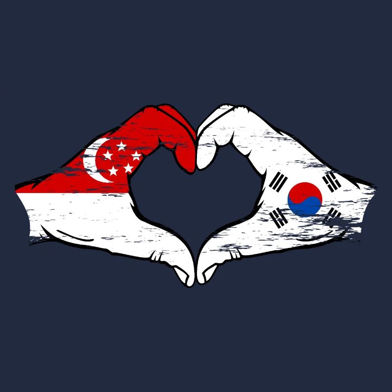 Singapour Drapeau de la Corée du Sud mains forme de coeur utilisé