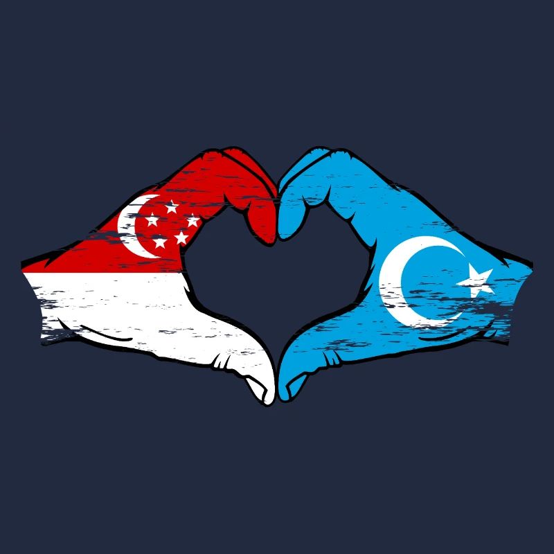 Drapeau ouïghour de Singapour mains en forme de coeur utilisé