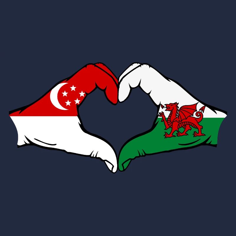 Singapour Pays de Galles Drapeau Mains Coeur Forme
