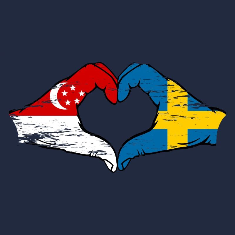 Singapour Suède drapeau mains forme de coeur utilisé