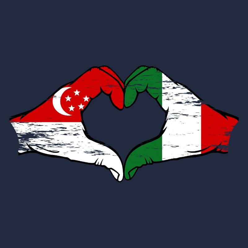 Singapour Italie Drapeau Mains Coeur Forme Utilisé